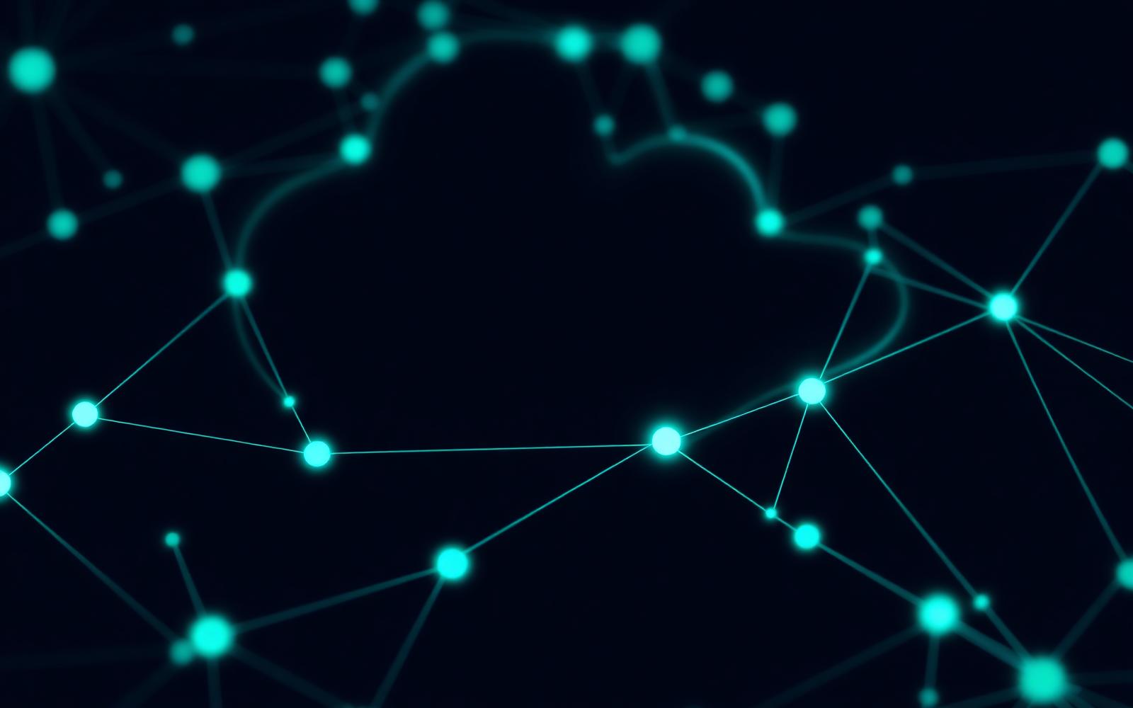 Illustration of cloud infrastructure represented as connected glowing nodes